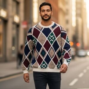 Henry Grethel Vintage Men's Style Diamond Pattern Sweater Size  XL